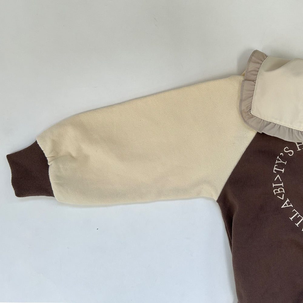 オーバーサイズ バックハートロゴ刺繍 袖配色スウェットスタジャン 18-3310-506